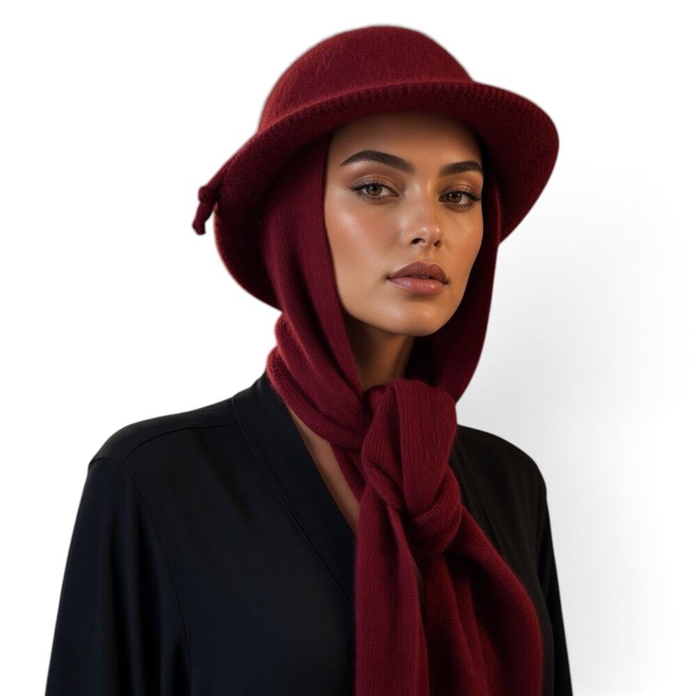 Vintage Red Angora Blend Hat/Scarf Combo Size S/M Made In Italy
